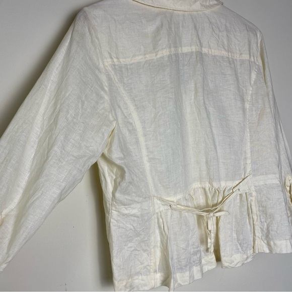 SALE Womens Linen Button Up with Pocket, tie in back, Size 12P - Picture 8 of 9